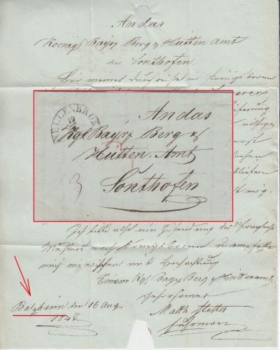 Bayern - Nellenbruck 19/8 HKS Portobrief Balzheim (Württemberg !) Sonthofen 1847