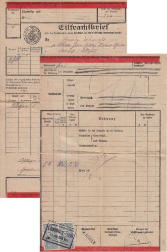 Württemberg - 2x15 Pfg. Frachtstempel(marke) Eilfrachtbrief Lossburg-Rodt 1921