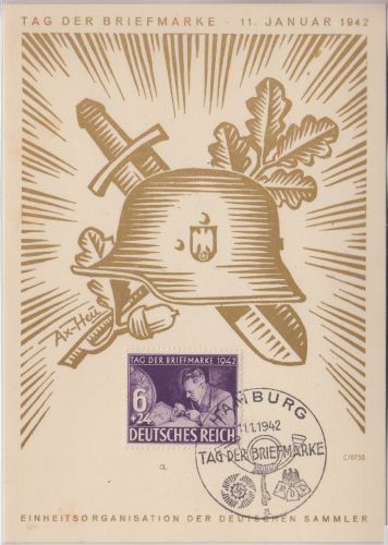 DR - Tag der Briefmarke 1942 Schmuckkarte/Ersttag SST Hamburg 11.1.42