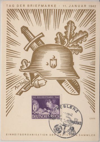 DR - Tag der Briefmarke 1942 Schmuckkarte/Ersttag SST Koblenz 11.1.42