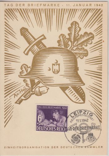DR - Tag der Briefmarke 1942 Schmuckkarte/Ersttag SST Leipzig 11.1.42