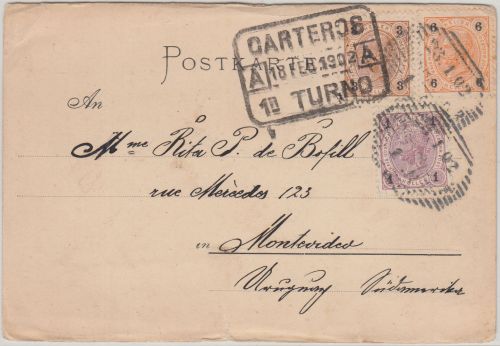 Österreich - 6+3+1 H. Franz-Joseph Karte n. URUGUAY Innsbruck - Montevideo 1902