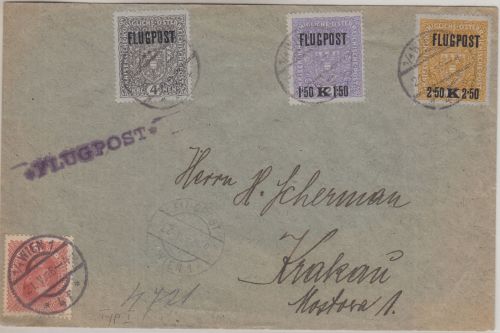 Österreich - Flugpost Wien-Krakau 21.5.18 Luftpostbrief Satzfrankatur