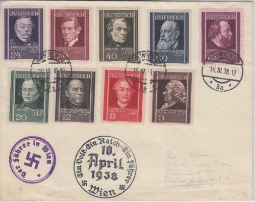 Österreich - Österreichische Ärzte Satzbrief Wien 1938 Anschluß-Stempel