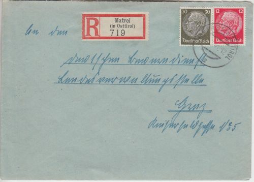DR - Matrei (Osttirol) Einschreibebrief n. Graz 1941