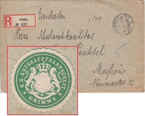DR - Grimma 1908 Einschreibebrief/Heeressache (Amtshauptmannschaft) n. Meißen