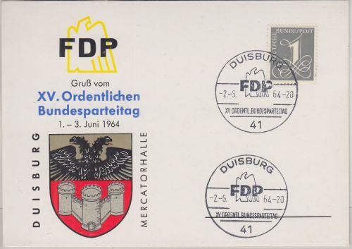 BRD - FDP XV. Ordentlicher Parteitag Sonderkarte SST Duisburg 1964