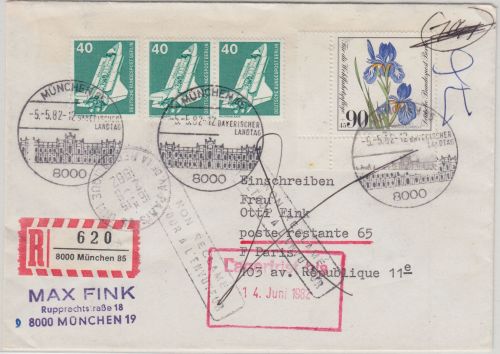 BRD - München 85 Bayerischer Landtag Einschreibebrief n. FRANKREICH 1982