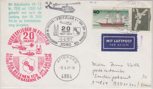 BRD - Heeresflieger Helikopterpost Bell UH-1D SST Fritzlar Luftpostbrief 1977