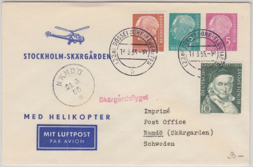 Berlin - Helikopterpost Stockholm Skärgarden Schmuckbrief Zuleitungspost 1954