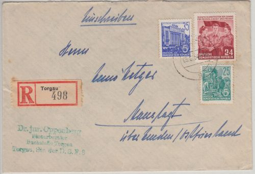 DDR - Torgau 1954 Einschreibebrief n. Emden