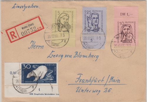 DDR - Menscherechte Satz u.a. Einschreibebrief Wutha - Frankfurt a/M. 1956