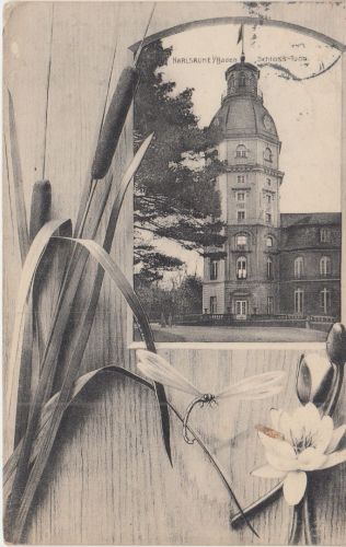 Baden-Württemberg - Karlsruhe Schloss-Turm "Schilf"-Passepartout sw-AK 1908