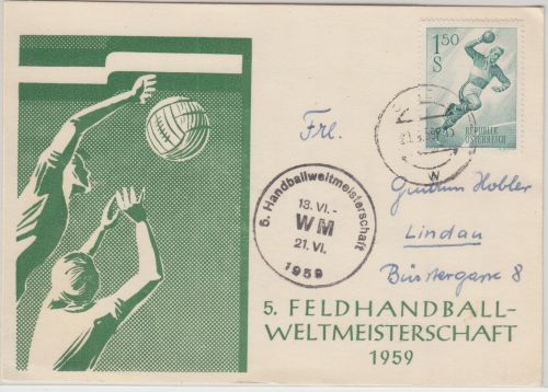 Österreich - 5. Feldhandball-WM 1959 Sonderkarte Graz - Lindau priv. SST