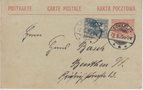 Abstimmung/Oberschlesien - 10 Pfg. Ganzsache+Zusatz Scharley - Beuthen 1920