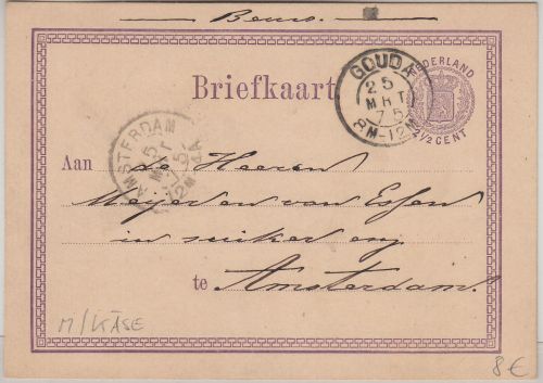 Niederlande - 2 1/2 C. Ganzsache K2 Gouda 25. MRT 75 n. Amsterdam
