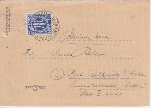 AM-Post - 25 Pfg. dt. Druck Faltbrief Liebenau ü. Nienburg n. Wolkwitz 1946