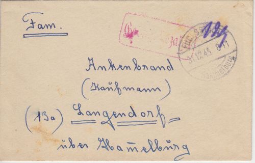 All.Bes. - Fuchsstadt b. Hammelburg 31.12.45 Gebühr bezahlt Ra1 Brief
