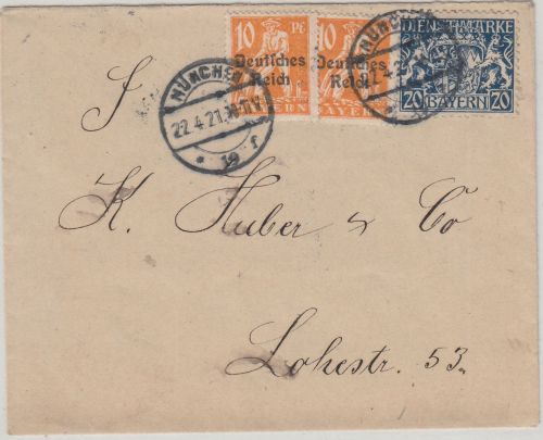 Bayern/DR - 20 Pfg. Staatswappen u.a. Mischfrankatur Ortsbrief München 22.4.21