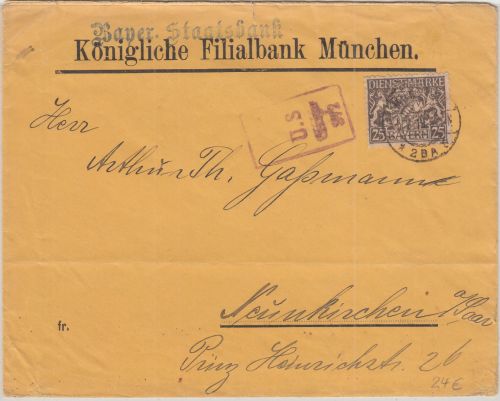 Bayern - 25 Pfg. Staatswappen Zensurbrief München - Neunkirchen/Saar 1919