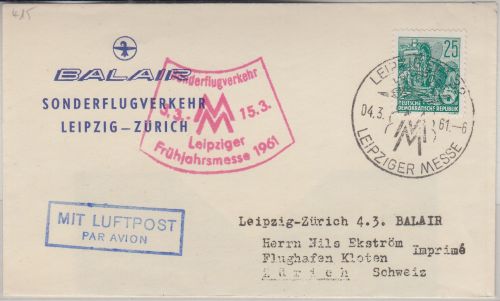 DDR - Leipziger Frühjahrsmesse 1961 BALAIR Sonderflug Leipzig - Zürich