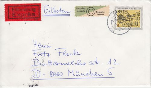 DDR - 85 Pfg. Leipziger Frühjahrsmesse Eilbrief Dresden - München 1989