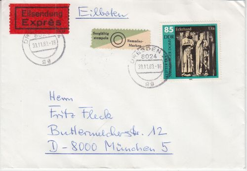DDR - 85 Pfg. Naumburger Dom Eilbrief Dresden - München 1983