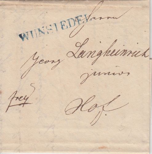 Bayern - Wunsiedel blauer L1 Francobrief n. Hof 1827