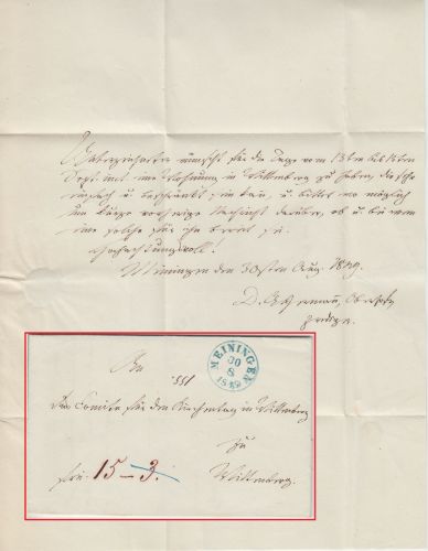 Thurn & Taxis - Meiningen 30/8 1849 blauer K1 Francobrief n. Wittemberg Inhalt !