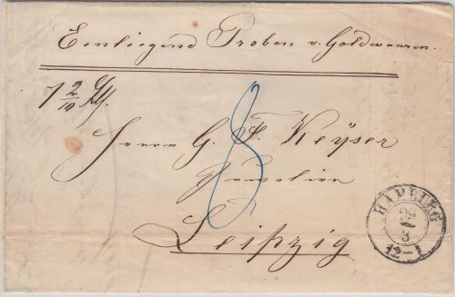 Hamburg/Sachsen - Preuss. PA K2 29/3 Portobrief (Proben) n. Leipzig 1857