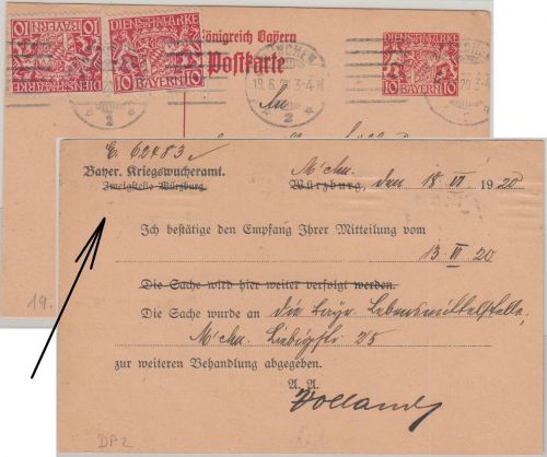 Bayern - 10 Pfg. Staatswappen Ganzsache+Zusatz München - Braunschweig 19.6.20