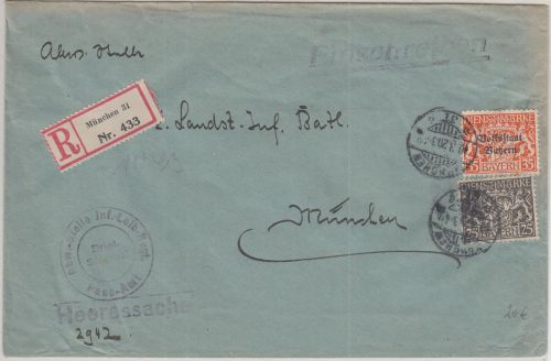 Bayern - 25+35 Pfg. Staatswappen Ortseinschreibebrief München 31 - 10.3.20