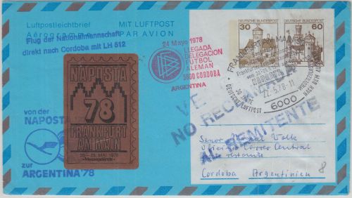 BRD - 60+30 Pfg. B&S priv. Lupo-Ganzsache NAPOSTA-Sonderflug Argentina'78