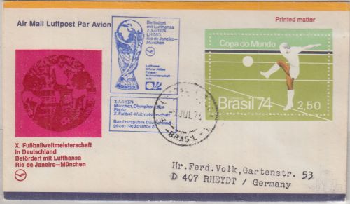 Brasilien - 2,50 Cr. Fussball-WM'74 LH-Sonderflug/Finale n. München 1974