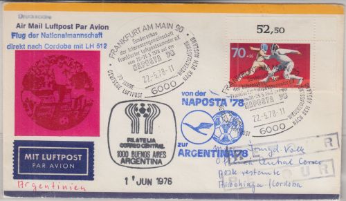 Berlin - 70 Pfg. Fechter Bogenecke Sonderflug NAPOSTA - ARGENTINA'78
