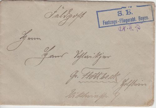 DR - Festungs-Fliegerabteilung Boyen Ra2 Feldpostbrief n. Gr. Flottbeck 1915