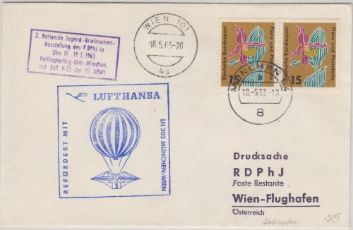 BRD - Helikopterpost Ulm München 1963 Zuleitung Air France Flug München - Wien