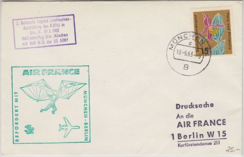 BRD - Helikopterpost Ulm München 1963 Zuleitung Air France Flug München - Berlin