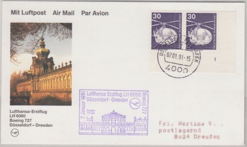 BRD - 2x30 Pfg. Hubschrauber Bogenecke Formnummer LH-Erstflug 1991