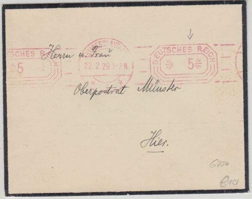 DR - Kaiserslautern 1929 5 Pfg. Postfreistempel Orts-Trauerbriefchen