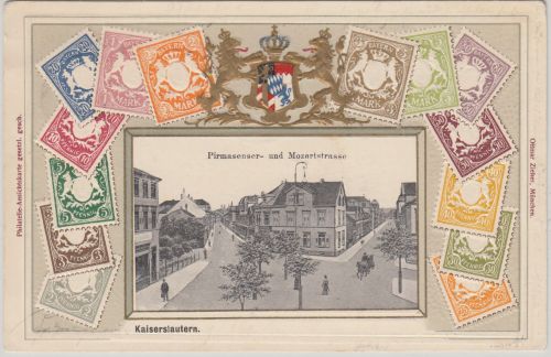 Bayern/Pfalz - Kaiserslautern Briefmarken-Passepartout--Präge-AK 1906