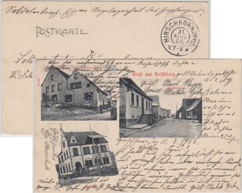 Bayern/Pfalz - Hirschhorn Wirtschaft Schule etc. sw-Mehrbild-AK gelaufen 1908
