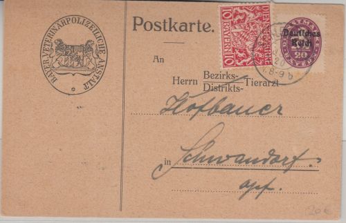 Bayern/DR - 10+20 Pfg. Staatswappen/DR-Dienst Karte Schleissheim 20. JUN 20