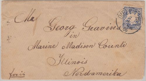 Bayern - 20 Pfg. Wappen Wz. 3 Brief n. USA K1 Dielkirchen - Marine Illinois 1886