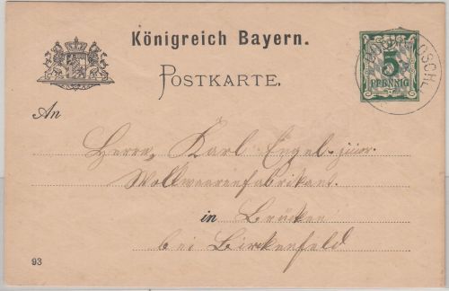 Bayern - Doerrmoschel 13. DEZ 93 Postablage K1 5 Pfg. Ganzsache n. Brücken