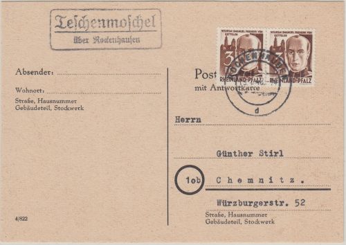 FZ-Rheinl.Pfalz - Teschenmoschel ü. Rockenhausen Landpost-Ra2 Drucksache 1948