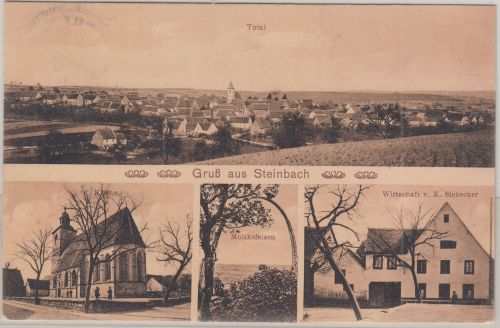 Bayern/Pfalz - Steinbach Gasthaus Kirche etc. sw-Mehrbild-AK gelaufen 1915