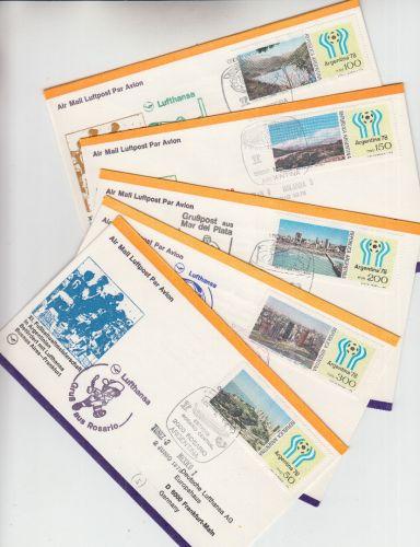 Argentinien - Austragungsorte der Fussball-WM 5 Sonderflugpostbriefe 1978