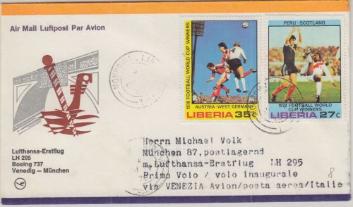Liberia - 27+35 C. Fussball-WM 78 Zuleitungspost LH-Erstflug 1979