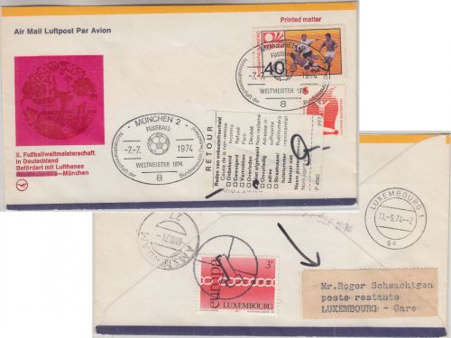 BRD - München Fussball WM 1974 SST Luftpostbrief n. HOLLAND lux. Lagergebühr